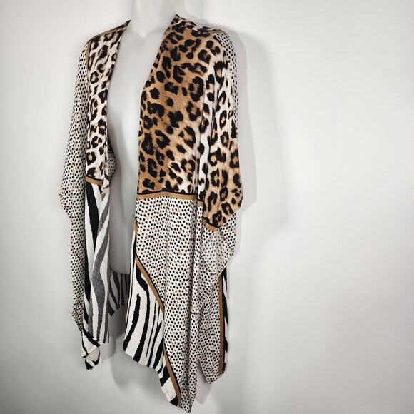 Chicos Womens Ruana Cover Wrap One Size Brown Mixed Block Animal Print Shawl - Picture 5 of 11